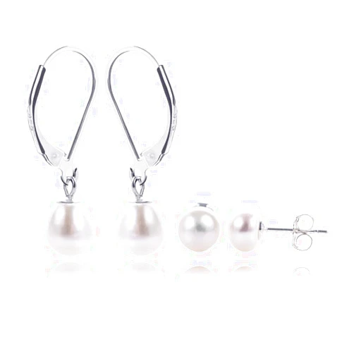 Keenove 2 Pairs AAA+ Quality Freshwater Pearl Silver Earrings for Women Handmade 925 Sterling Silver Light Weight Comfortable Hypoallergenic Dainty Minimalist Stud & Level back Dangle Pearl Earrings Keenove