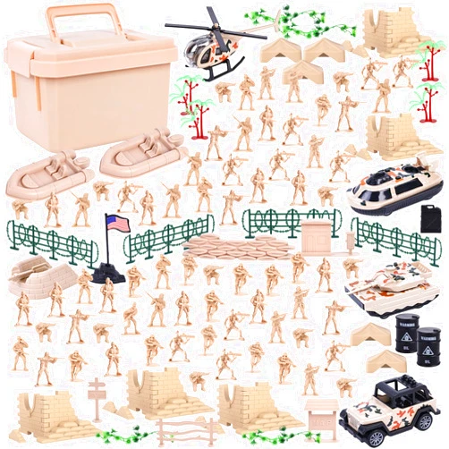 AMOR PRESENT 115PCS Army Men Playset, Military Soldier Set with Box Army Action Figures Battle Group with Jeep Helicopter for Gifts
