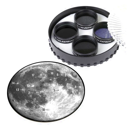Celestron – Moon Filter Kit – Fits 1.25' Telescope Eyepieces – Includes 4 Neutral Density and Sky Glow Filters Plus Lunar Map – Perfect Accessory for Astronomy Beginners