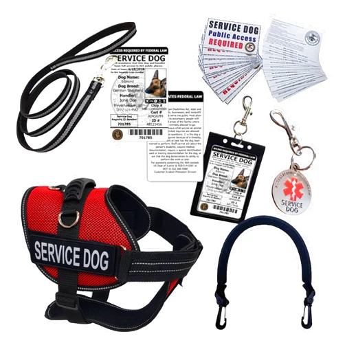 ActiveDogs.com Dog Harness Kit - XL Red, High Visibility Service Dog Vest with Handle, ID, ADA Cards, Medical Alert Keychain, Leash & Patches