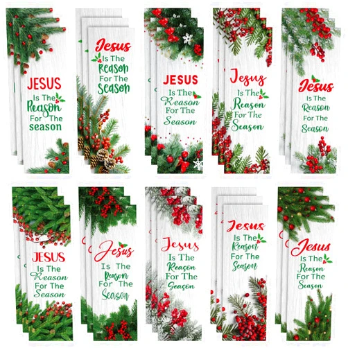 Zhanmai 200Pcs Christmas Bookmarks for Students Jesus is The Reason for The Season Religious Bookmark Bulk Paper Christmas Bookmarks for Christmas Sunday School Teacher Classroom Reward for Kids Gifts