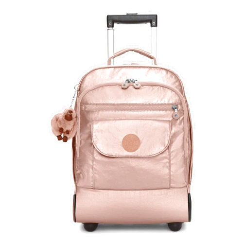 Kipling Sanaa Large Metallic Rolling Backpack Rose Gold Metallic
