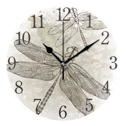 senya Wall Clock Silent 9.5 Inch Battery Operated Non Ticking Round Decorative Acrylic Quiet Clocks for Bedroom Office School Home (Flying Dragonfly)
