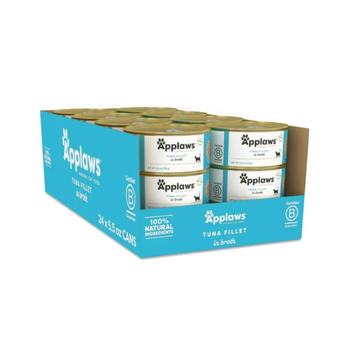 Applaws Natural Wet Cat Food, 24 Count, Limited Ingredient Canned Wet Cat Food, Tuna Fillet in Broth, 5.5oz Cans