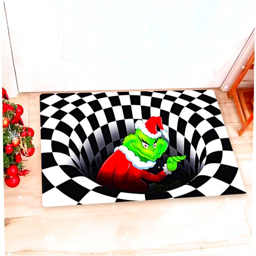 Deuiosna Christmas Door Mat,Christmas Decorations 3D Illusion Doormat,Christmas Doormat Outdoor, Non-Slip Floor Mat, for Christmas Indoor Outdoor Home Party (2FT x 3FT, Black)