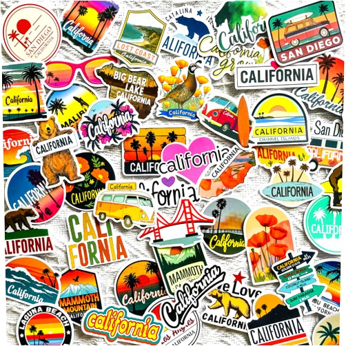 YOKSAS 50PCS California Stickers Pack – Retro Travel Landmark Decals for Water Bottles, Laptop, Car, Luggage, Skateboard, Bumper, Beach & Golden State Souvenir Aesthetic Vinyl Stickers
