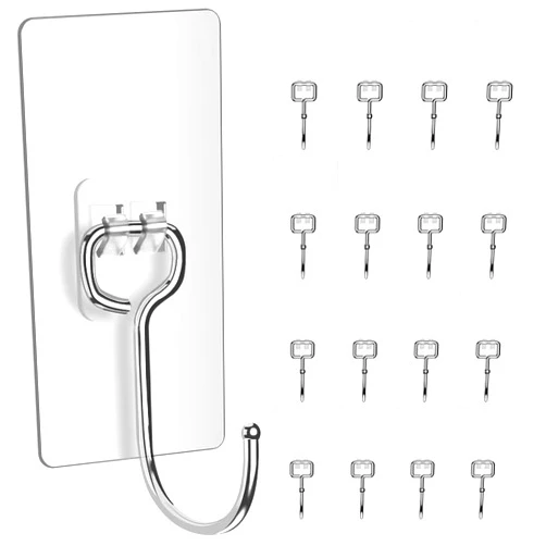 Murasakina 16pcs Large Adhesive Hooks for Hanging 25Ib(Max),Waterproof Rustproof Wall Hooks for Hanging Heavy Duty,Self Adhesive Hooks Ceiling,Shower Key Hooks,No Damage,No Nail Sticky Wall Hooks for Kitchen