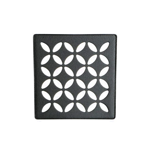 Schluter Kerdi-Drain Floral Shower Grate Kit with Integrated Bonding Flange - Ideal for Tile Showers - Stainless Steel, 4-Inch Grate, Square, Matte Black Grate Finish - KDIF4GRKMGSD5