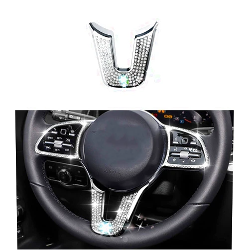 HAILWH Bling Interior Accessories Fit for Mercedes Benz 2019-2025 A B Class CLA GLA GLB Modification Rhinestone Crystal Applique Cover (Round Shape Steering Wheel)