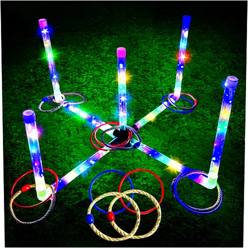 BomSaluka Ring Toss Game for Kids, Rechargeable LED Ring Toss Game Premium Set - Indoor Outdoor Game for Family and Adults with 16 Rings for Beach Yard Lawn Games
