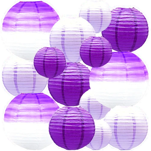 MEIDUO 14 PCS Paper Lanterns, Gradient Purple Round Paper Lanterns Decorative Lantern Lamps, Hanging Paper Lanterns Chinese Tissue Paper Lanterns Indoor Room & Outdoor Party Supplies Decoration
