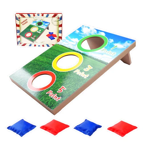 GOTHINK Portable Cornhole Set for Kids & Adults - 3 Holes Wooden Bean Bag Toss Game Set with 2 Blue 2 Red Cornhole Bags - Tossing Games Boys & Girls Family Night/Birthday Party & Holiday Toys Gifts