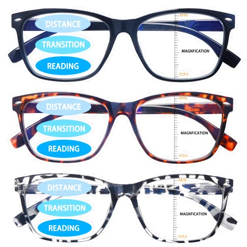 VIDEBLA 3 Pack Progressive Multifocus Reading Glasses for Women Men Blue Light Blocking Computer Spring Hinges Readers