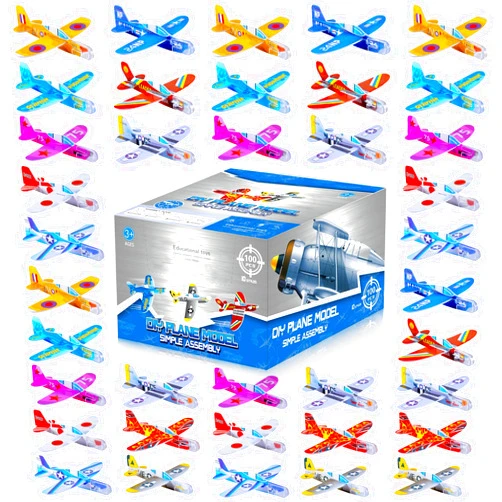 LUCKY GUESS 100 Pcs Foam Gliders Planes Toys, Paper Airplane, Assorted Colors, Easy Assembly, Perfect for Party Favors & Classroom Prizes, Outdoor Flying Toys for Kids Boys and Girls