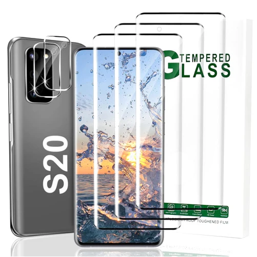 YIDWED 3+2 Pack Galaxy S20 Screen Protector and Camera Lens Protector,9H Hardness Tempered Glass，Scratch Resistant, Easy Installation,Support Fingerprint Unlock,for Samsung Galaxy S20 6.2 Inch