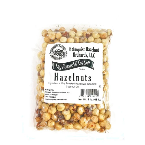 HOLMQUIST HAZELNUT ORCHARDS L.L.C. 1 LB | Holmquist Hazelnuts Dry Roasted Hazelnuts | Sea Salt | Skins Mostly Removed | HEART HEALTHY | NON-GMO, GLUTEN FREE, KOSHER, RESEALABLE, KETO-FRIENDLY