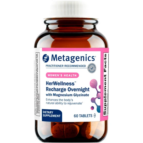 Metagenics HerWellness Recharge Overnight - Women's Sleep Support with Chelated Magnesium, Holy Basil, Zinc & Vitamin C - Supports Relaxation, Stress & Sleep - Non-GMO & Gluten-Free - 60 Tablets