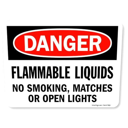 SmartSign 7 x 10 inch “Danger - Flammable Liquids, No Smoking, Matches Or Open Lights” OSHA Label, 3 mil Laminated Adhesive Polyester, Red, Black and White