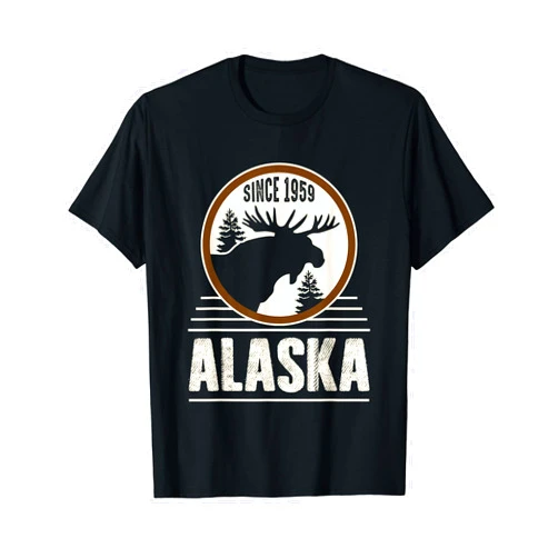 State Of Alaska USA Art Gift and Apparel Alaskan Mountain Logo Moose Alaska Souvenir Gift T-Shirt