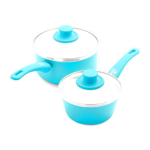 GreenLife Soft Grip Healthy Ceramic Nonstick, 1QT and 2QT Saucepan Pot Set with Lids, PFAS-Free, Dishwasher Safe, Caribbean Blue