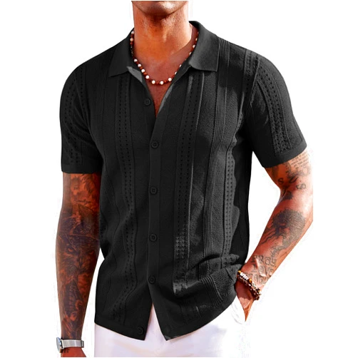 COOFANDY Men's Knit Shirts Short Sleeve Button Down Polo Shirt Fashion Casual Summer Beach Shirts