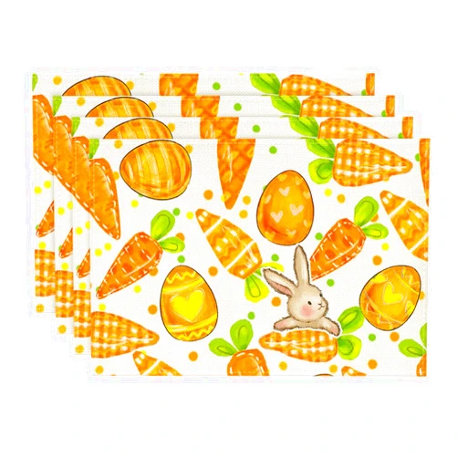 Artoid Mode Dots Bunny Carrots Eggs Easter Placemats Set of 4, 12x18 Inch Spring Table Mats for Outdoor Home Party Kitchen Dining Decor