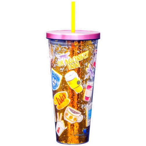 Spoontiques - Glitter Filled Acrylic Tumbler - Glitter Cup with Straw - 32oz - Stainless Steel Locking Lid with Straw - Double Wall Insulated - BPA Free - Gilmore Girls