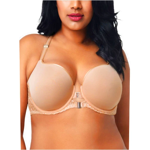 Curvy Couture Women's Plus Size Tulip Lace Front Close T-Shirt Bra