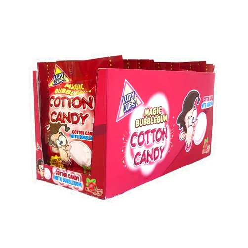 Lupy Lups! Lupy Lups Cotton Candy Display – 12 Pack (0.52 oz Each) – Sweet Strawberry Flavor – Individually Packaged for Retail & Party Favors – Perfect for Stocking Stuffers, Treats, Buffets & Piñatas