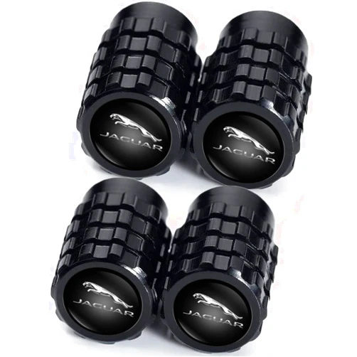 SUHFFF 4 Pcs Tire Valve Stem Caps for Jaguar XE XEL XF XFL XJ F-PACE F-Type, Valve Tire Dust Covers Metal Alloy Car Tires Valve Caps, Corrosion Resistant, Car Accessories,A-Black