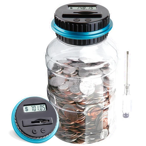 Vcertcpl Large Piggy Bank for Boys Adults, Vcertcpl Digital Coin Counting Bank with LCD Counter, 1.8L Capacity Coin Bank Money Jar for Adults, Designed for All US Coins (Blue)