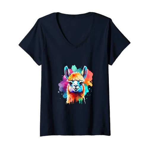 Cute Llama Mom For Llama lovers Colorful Art tee Cute Llama Mom For Llama Lovers Colorful Art Llama V-Neck T-Shirt