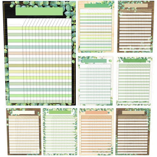 ZOIIWA 9 PCS Simply Boho Classroom Charts Eucalyptus Classroom Incentive Chart Homework Data Charts Greenery Reward Chores Chart for Kids Behavior Learning School Attendance Homework Progress Tracking Pads