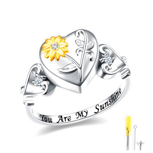 HOOHWE Urn Rings for Ashes for Women, 925 Sterling Silver Rose Flower/Sunflower/Red Cardinal/ Lotus Urn Ring Hold Loved Ones Ashes Forever In My Heart Keepsake Memorial Jewelry Cremation Rings for women