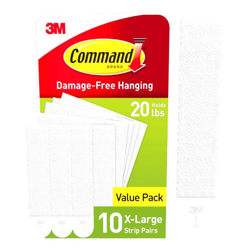 Command 20 Lb XL Heavyweight Picture Hanging Strips, Damage Free Hanging Picture Hangers, Heavy Duty Wall Hanging Strips for Living Spaces, 10 White Adhesive Strip Pairs