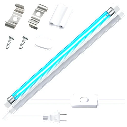 Qualirey 8W UV Lamp Ozone Free, 253.7nm Wavelength UVC Light Bulb 110V with ON/Off Switch Cord, Plug, Connector and Screw Tools for Closet/Cabinet/Bathroom