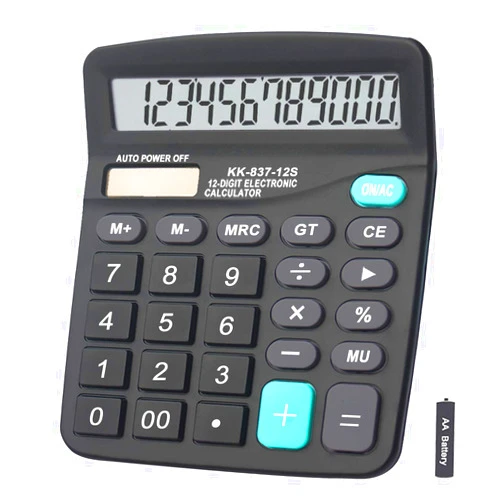 BESTWYA Calculators, BESTWYA 12-Digit Dual Power Handheld Desktop Calculator with Large LCD Display Big Sensitive Button (Black, Pack of 1)