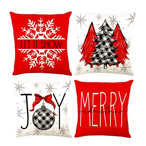 ONFAON Christmas Decorations - Christmas Pillow Covers 18x18 Set of 4,Farmhouse Christmas Throw Pillow Covers Set for Home Bedroom Sofa Couch