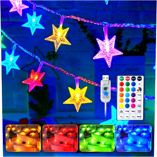 Minetom USB Star String Lights - 33 ft 100 LED Color Changing Star Fairy Lights with Remote and Timer, 16 Single Colors and 7 Modes Starry Lights for Bedroom Dorm Tent Bed Patio Christmas Party Indoor