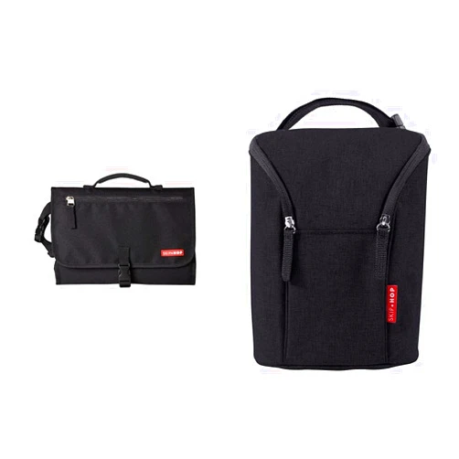 Skip Hop Portable Baby Changing Pad Pronto Black and Insulated Bottle Bag Grab & Go Black, Holds 2 Bottles