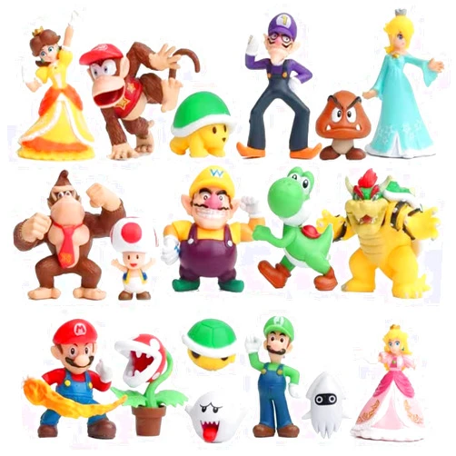 WENDYJOY 18 Pcs Set Mario Toy Bros Super Mary Princess, Turtle, Mushroom, Orangutan, Super Mary Action Figures （1.8-2 inches）