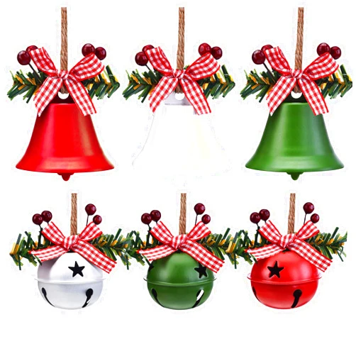 WILLBOND 6 Pieces Christmas Bell Ornaments 2024 Xmas Tree Hanging Decorations Large Size Bells with Star Cutouts Anniversary Bells with Holly Berry for Crafts Holiday Party Favors(Red, White)