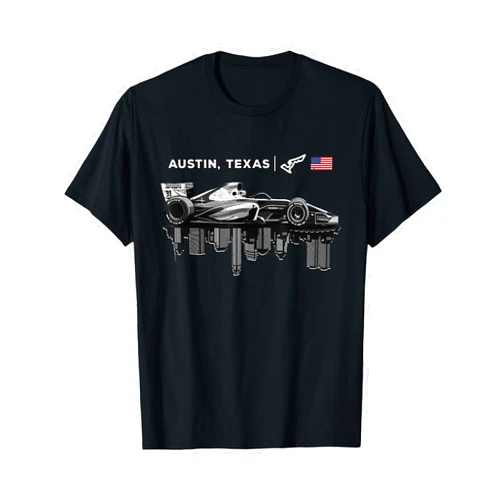 Fast Cars Racetrack Fan Apparel Shop Formula Racing Open Wheel Car Austin Texas Circuit USA Flag T-Shirt