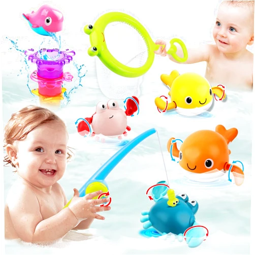 Dwi Dowellin Bath Toy for Toddlers ,Bathtub Toy with Floating Mold Free Swimming Toys and Stacking Cups,Magnetic Fishing Game for Toddles and Babies