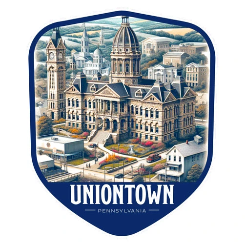 R and R Imports Uniontown Pennsylvania Vintage Shield Badge Souvenir - 4-Inch Vinyl Magnet