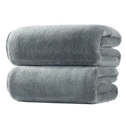 POLYTE Plush Microfiber Oversize Quick Dry Lint Free Bath Towel, 60 x 30 in, Pack of 2 (Gray, Coral Fleece)