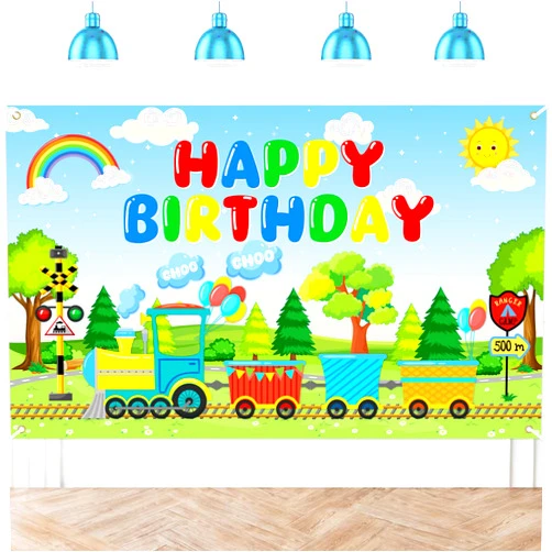 Avezano Train Theme Birthday Banner Train Birthday Decorations Chugga Chugga Train Happy Birthday Backdrop for Kids 70.8x43.3