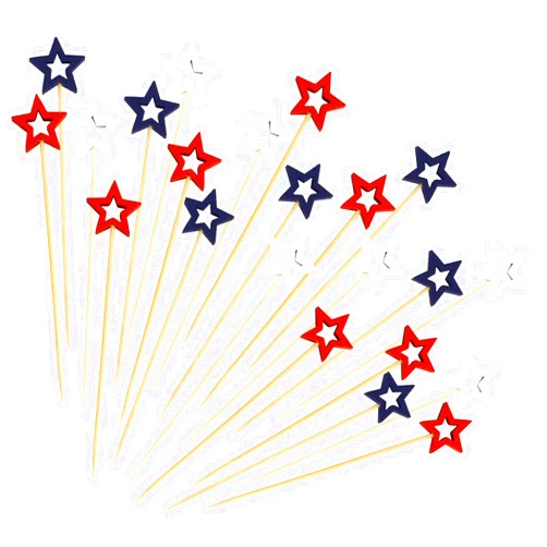 BOKFJBP 100 Pcs Star Cocktail Picks 5.5 Inch Red White Blue Star Toothpicks for Appetizers Handmade Bamboo Appetizer Fruit Skewers Food Picks for 4th of July Decorations Independence Day Party Supplies
