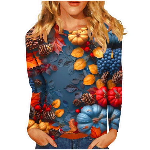 Generic Womens Thanksgiving Tops Funny Cute Pumpkin Maple Leaf Graphic Tee Shirts Fall Holiday Oversized Blouses Tops