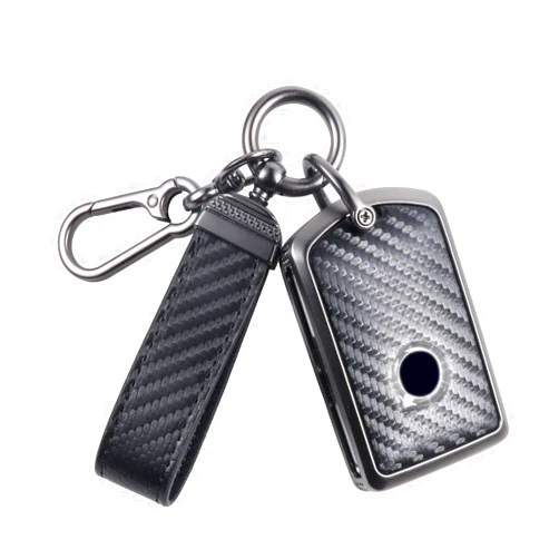 YO&YOYE Carbon fiber texture key fob cover Compatible with Volvo XC90, XC60, XC40, S60, S90, V60, V90, Polestar 1, Polestar 2, Zinc Alloy Key Case keychain
